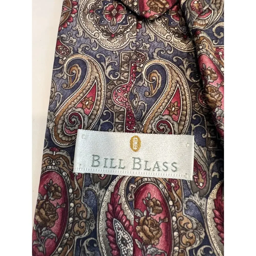 Bill Blass Made in USA Men's Silk Neck Tie Red Blue Gold Paisley SG
